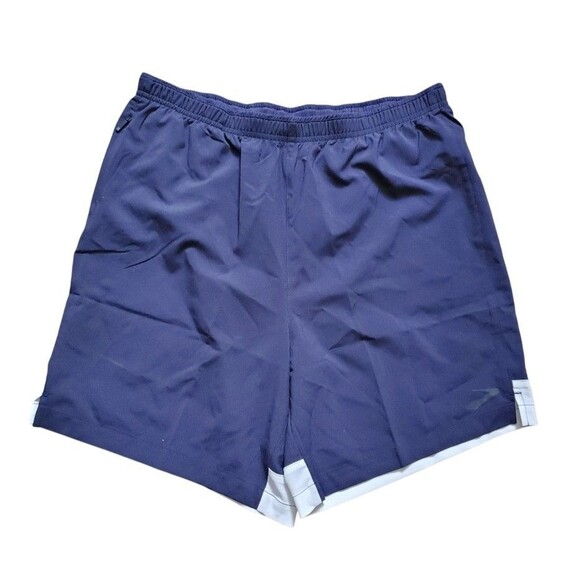 Brooks Running Shorts Men Medium Blue Lined Training Performance Spellout Gym - Picture 1 of 6